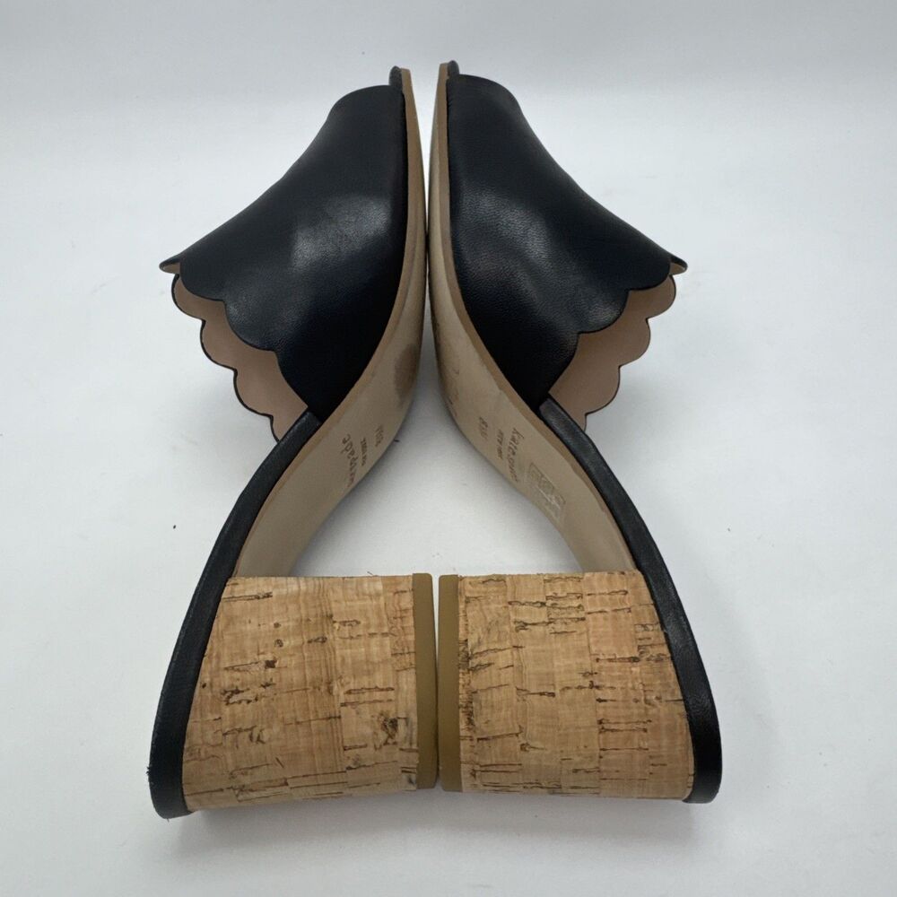 Kate Spade Black Leather Scalloped Edge Block Heel Open Toe Mules Women's 8.5M - Picture 7 of 10